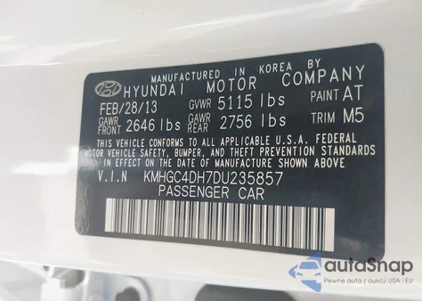 2013 Hyundai Genesis 5.0 R-Spec from USA, damaged, VIN KMHGC4DH7DU235857